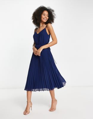 Asos design pleated cami midi dress with drawstring clearance waist