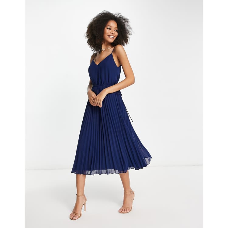 Pleated cami midi dress with store drawstring waist