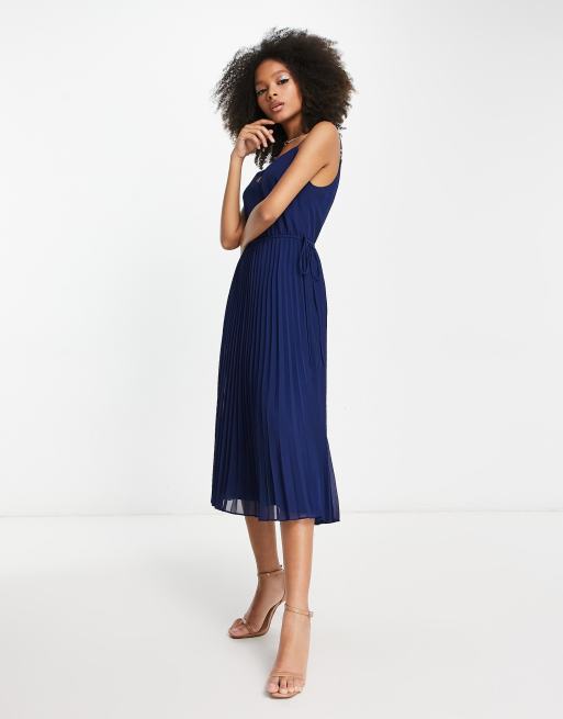 Asos design broderie cami midi dress with pleated clearance skirt