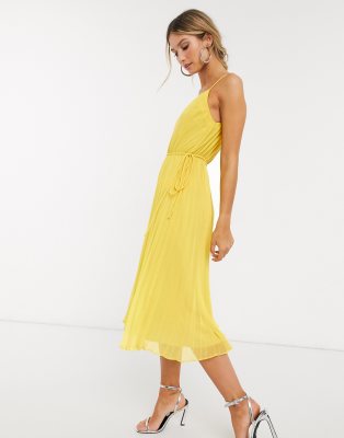 asos design pleated cami midi dress with drawstring waist