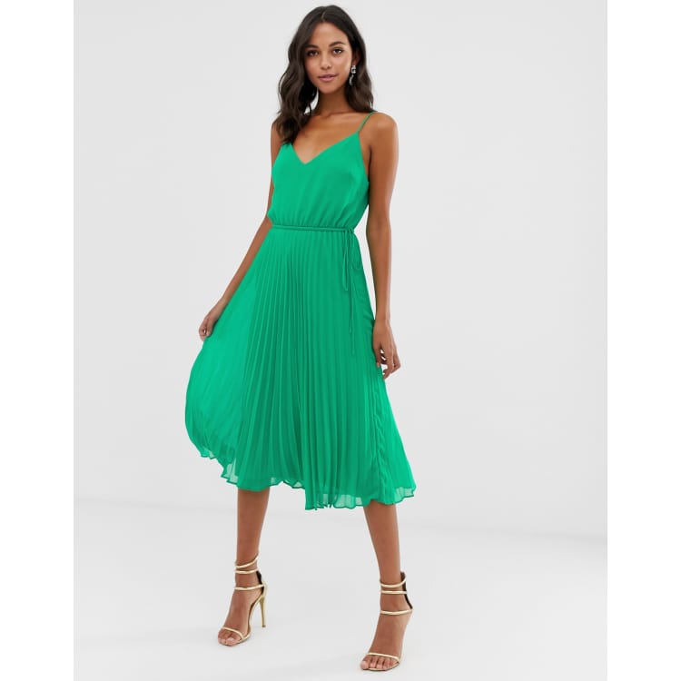 ASOS DESIGN pleated cami midi dress with drawstring waist
