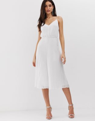 asos design pleated cami midi dress with drawstring waist