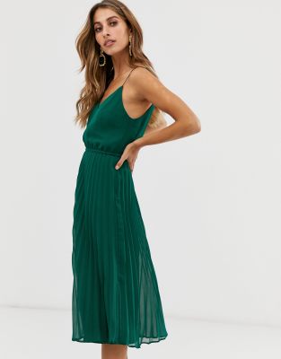 floral print pleated cami midi dress