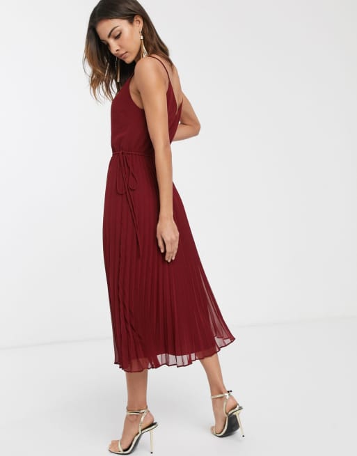 Asos design pleated cami midi dress with drawstring waist cheap