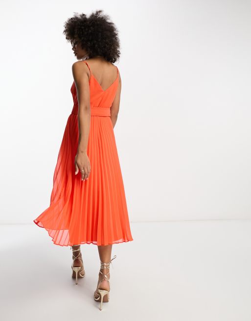 Asos orange store pleated dress