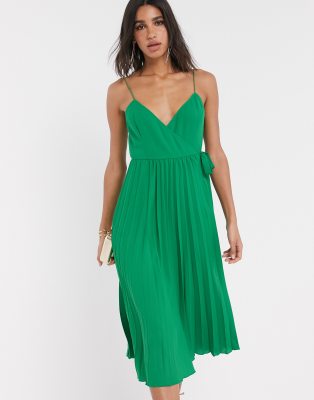 asos green pleated midi dress