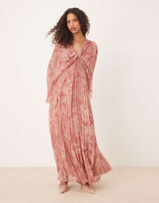 ASOS DESIGN pleated chiffon twist front maxi dress in ditsy print