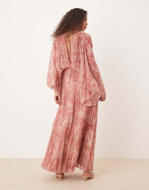 ASOS DESIGN pleated chiffon twist front maxi dress in ditsy print