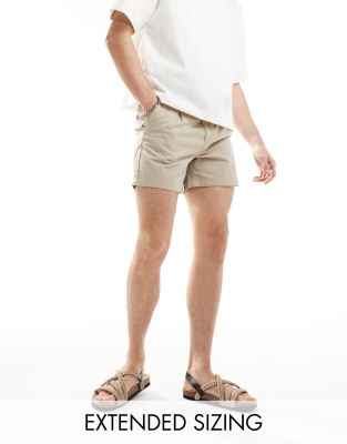 Asos Design Pleated Chino Short In Tan-brown