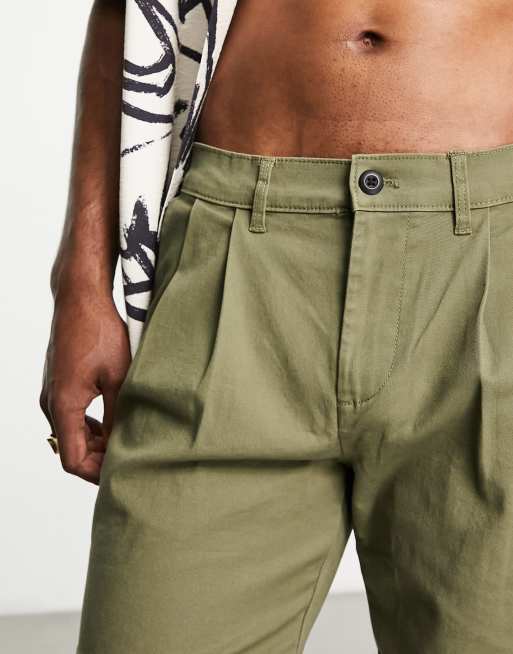 ASOS DESIGN pleat front chino with cargo pockets in sage