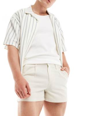 Asos Design Pleated Chino Shorts In Stone-neutral