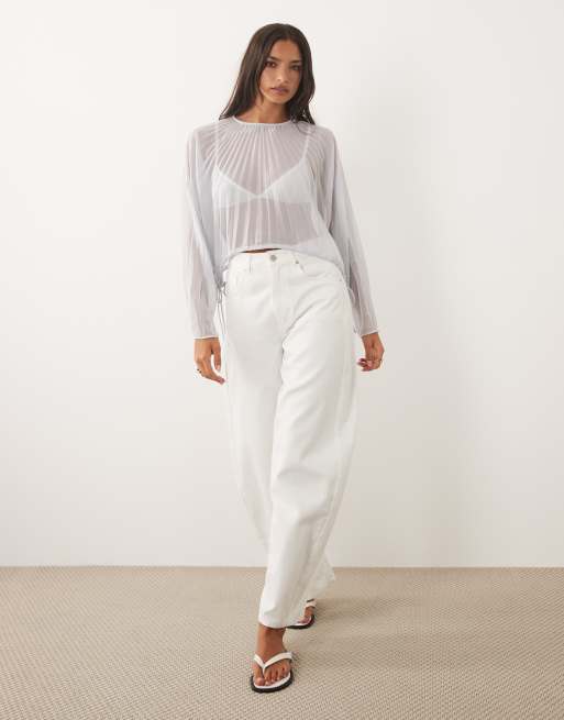 ASOS DESIGN pleated cinch waist blouse in lilac, 2 of 4