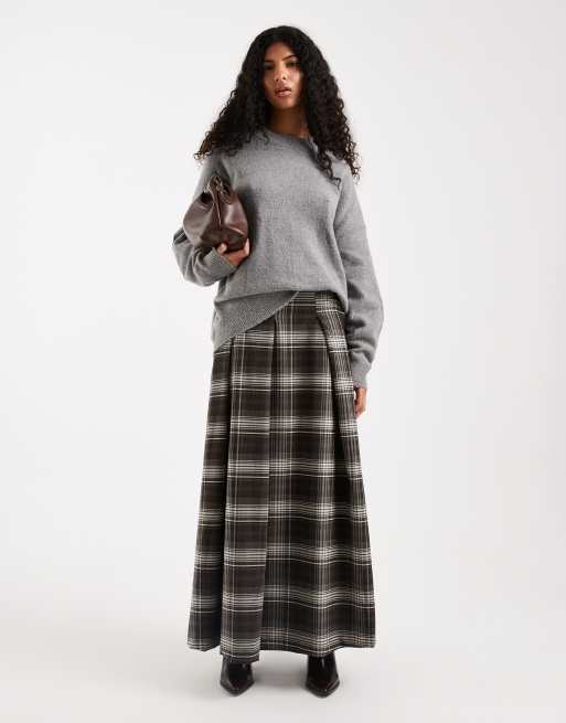ASOS DESIGN pleated circle maxi skirt in check, 4 of 5