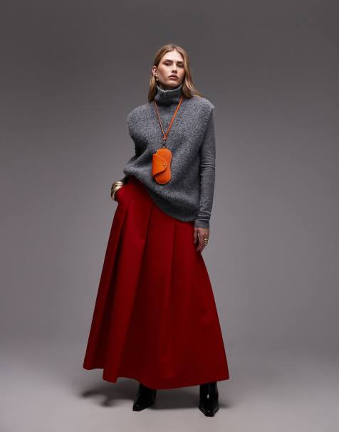 ASOS DESIGN pleated circle skirt in bright red