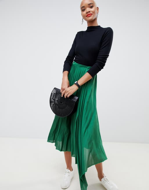 Asos green pleated midi clearance skirt