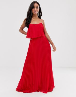 ASOS DESIGN pleated crop top maxi dress with scoop neck-Red