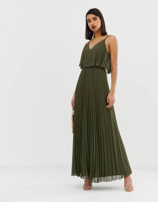 asos design tie shoulder pleated crop top maxi dress
