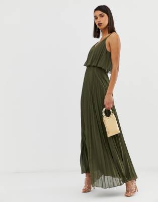 asos design pleated crop top maxi dress