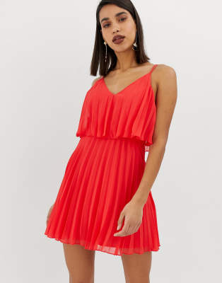 red pleated mini dress