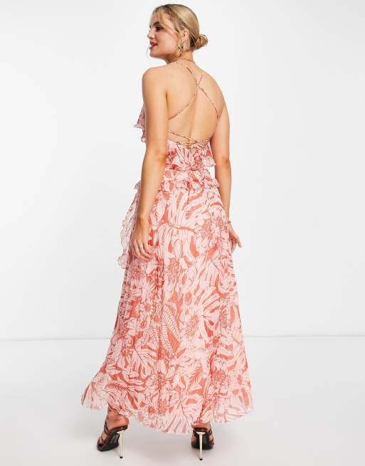 pink floral print pleated cami midi dress Pink Floral Print Pleated Cami Midi Dress | URBAN TOUCH