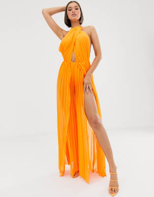 orange pleated jumpsuit