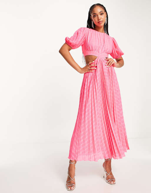 Asos pink store pleated dress