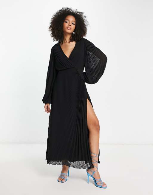 ASOS DESIGN Pleated Textured Chiffon Wrap Button Detail, 40% OFF