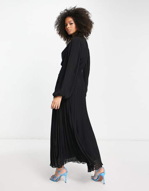 ASOS DESIGN pleated dobby chiffon wrap button detail maxi dress in