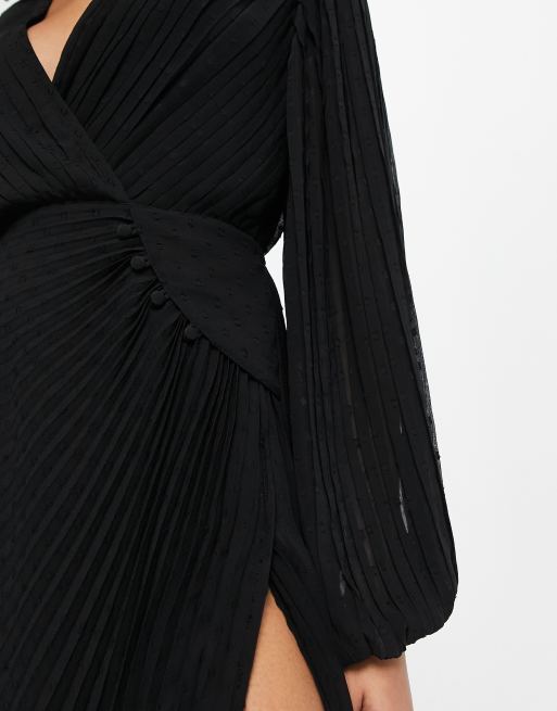 ASOS DESIGN pleated dobby chiffon wrap button detail maxi dress in