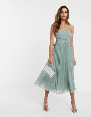 asos green pleated midi dress