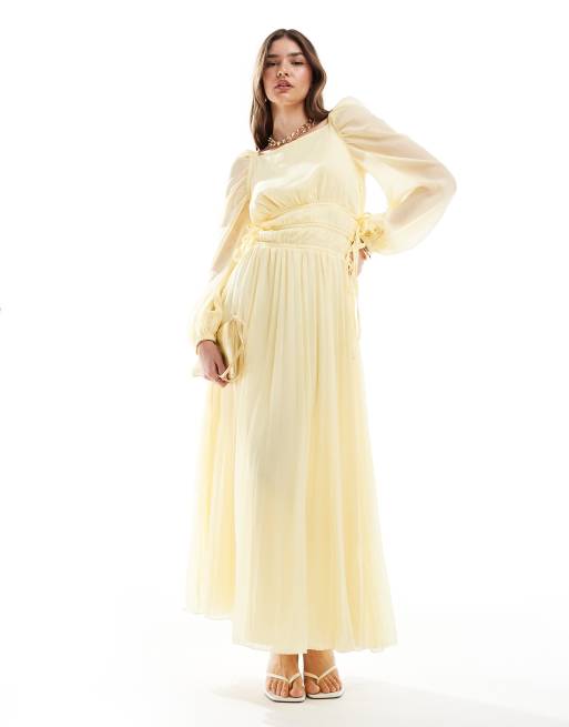 FhyzicsShops DESIGN pleated drawstring bodice maxi dress in pastel yellow