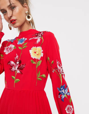 asos red embroidered dress