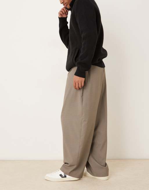 ASOS DESIGN pleated extreme tapered dress pants in stone plaid, 3 of 5