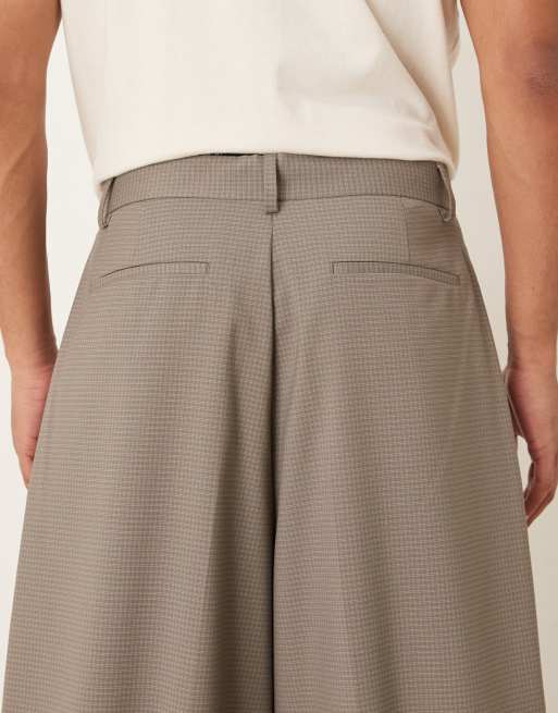 ASOS DESIGN pleated extreme tapered dress pants in stone plaid, 4 of 5