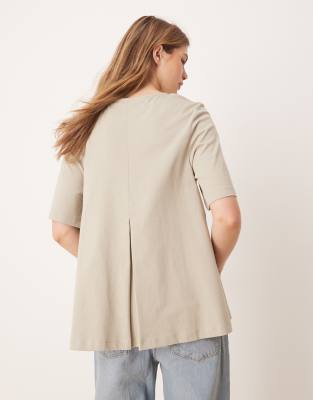 Asos Design Pleated Front Trapeze T-shirt In Green