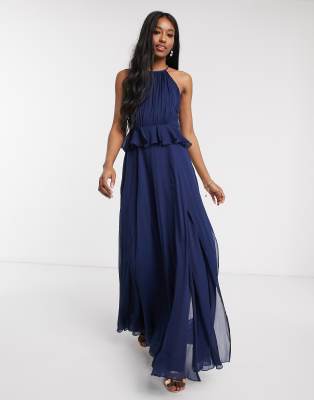 navy halter maxi dress