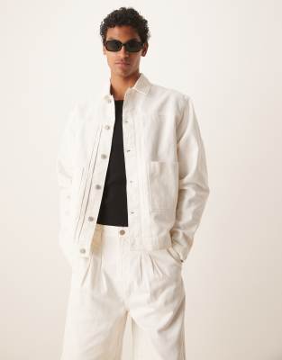 Asos Design Pleated Harrington Jacket In White