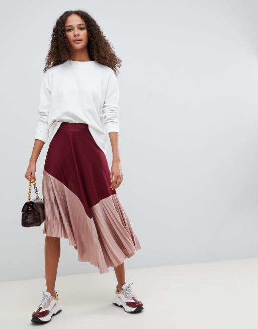 ASOS DESIGN pleated hem midi skirt in colourblock | ASOS