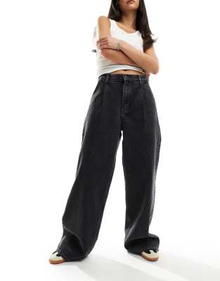 Asos Design Pleated Jeans In Washed Black In Black