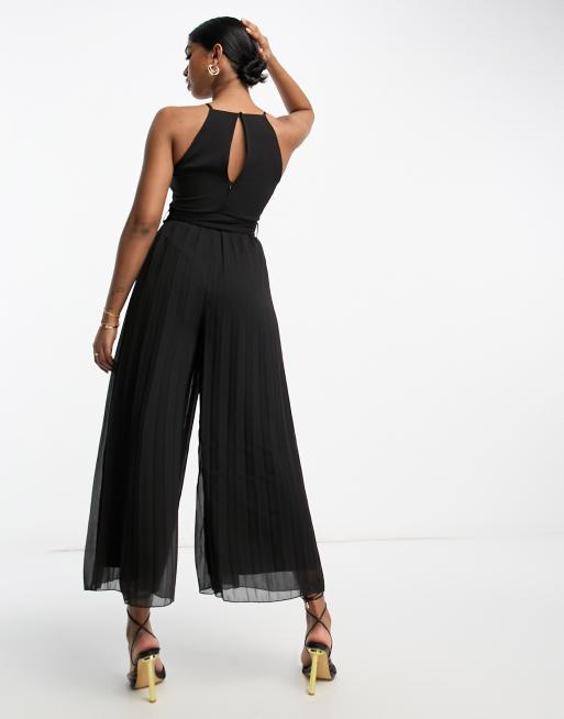 ASOS Design Pleated Jumpsuit with Belt in Black