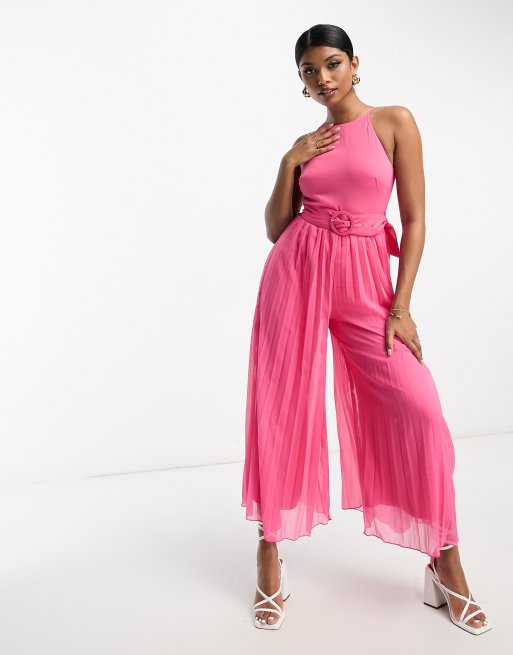 PLEATED PANT BELTED JUMPSUIT - Beige-pink