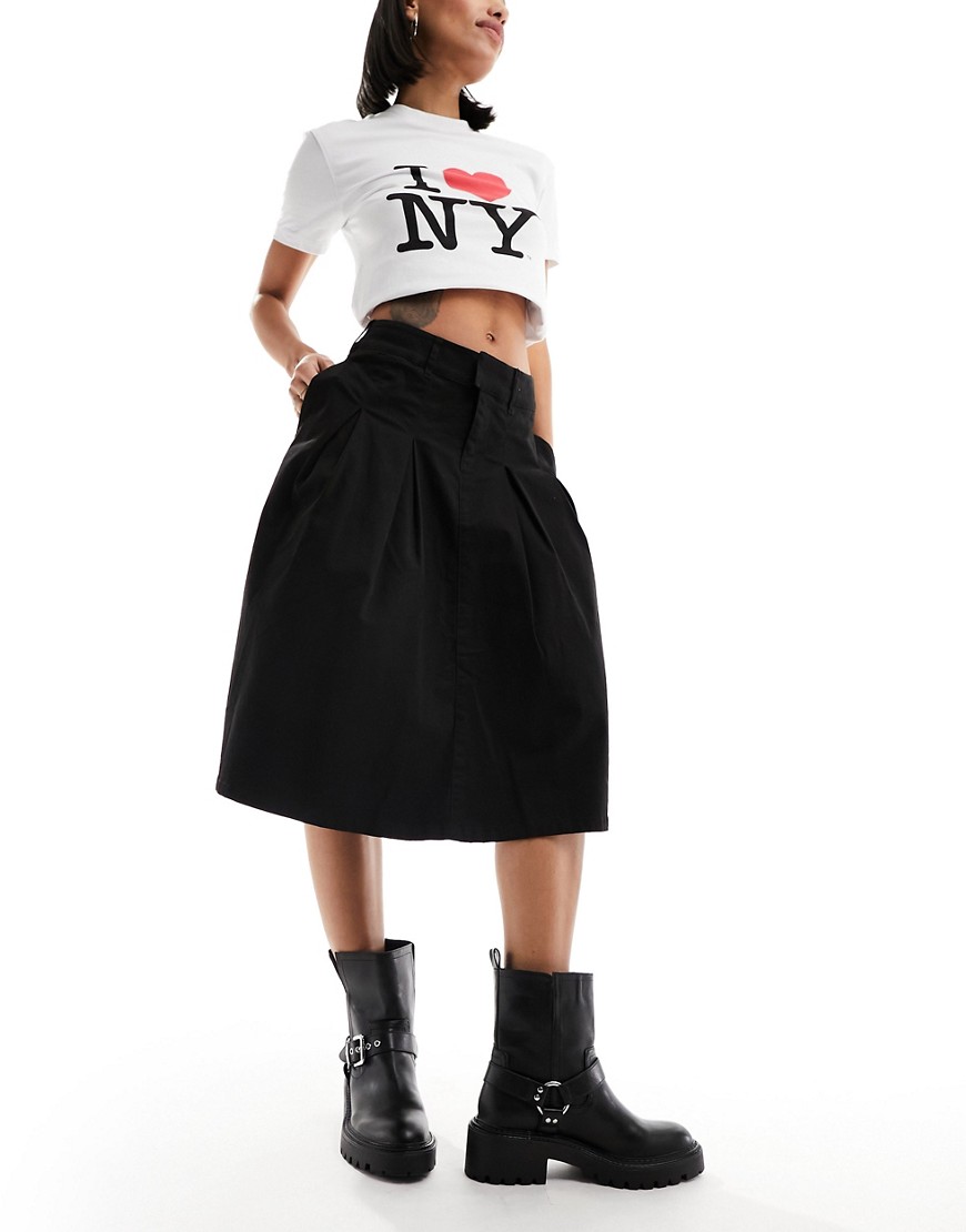 ASOS DESIGN pleated knee length skirt in black