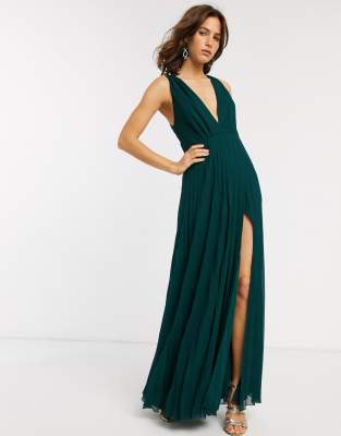 petite pleated thigh split maxi dress