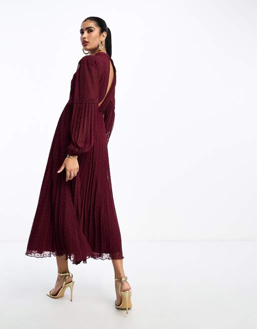 Asos design pleated panelled flutter sleeve maxi hot sale dress with lace inserts