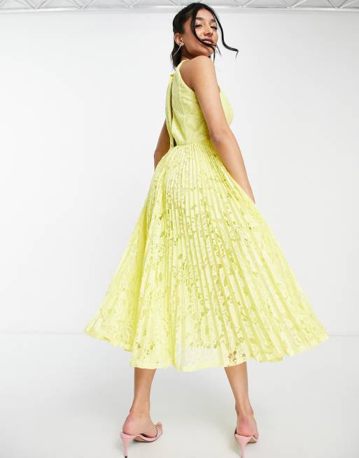 Asos yellow shop pleated dress