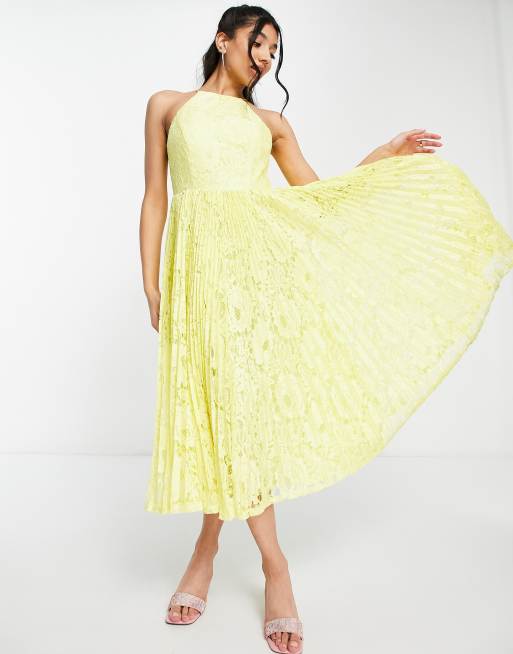 Asos yellow hot sale pleated dress