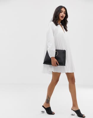 long sleeve pleated swing dress