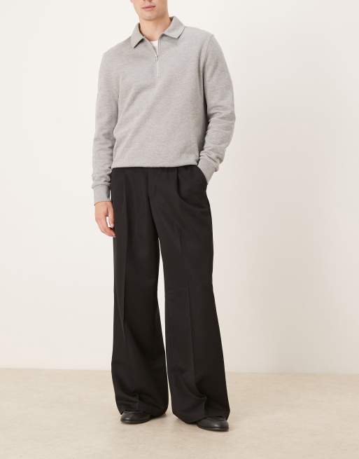 ASOS DESIGN smart loose leg pants with front pleats in black