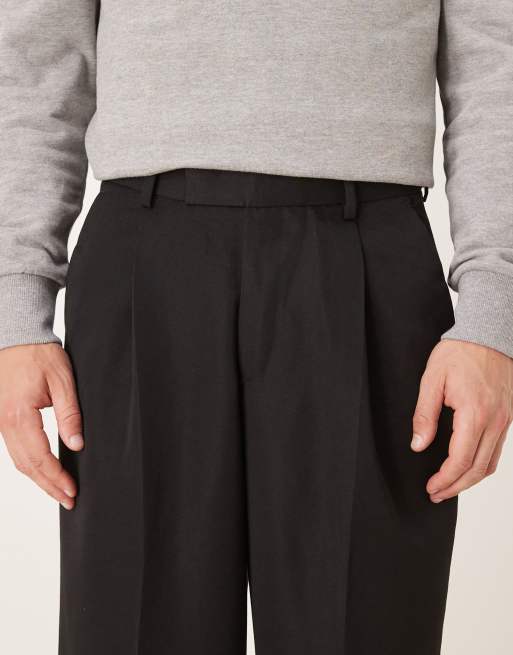 ASOS DESIGN smart loose leg pants with front pleats in black