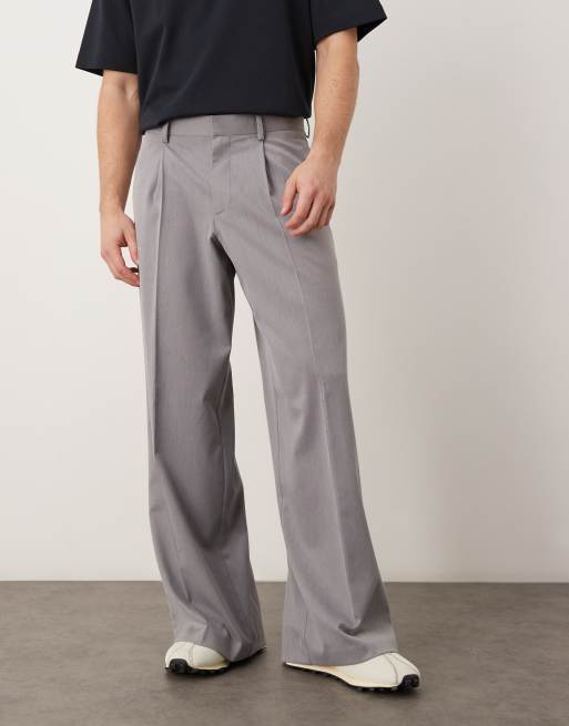 ASOS DESIGN pleated loose leg dress pants in gray